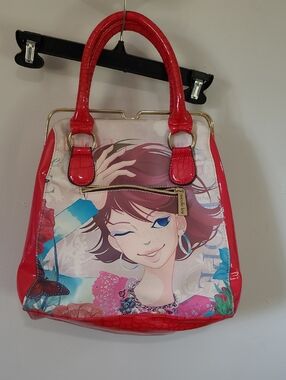 Nicole Lee Red Graphic Patent-Trim Tote